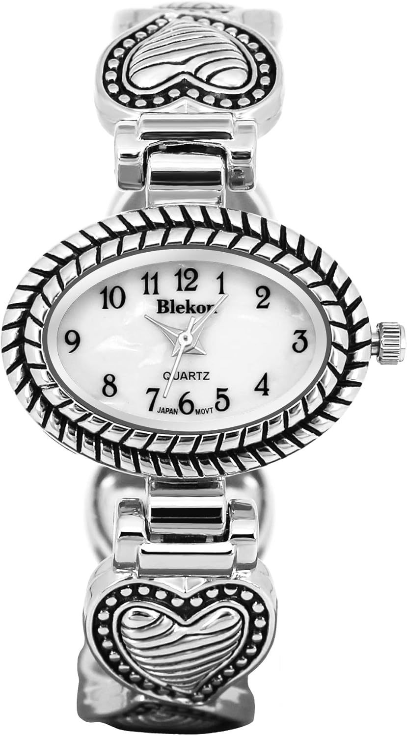 Blekon Collections Japanese Quartz Women's 30mm Oval Case Elegant Cuff Bangle Watch