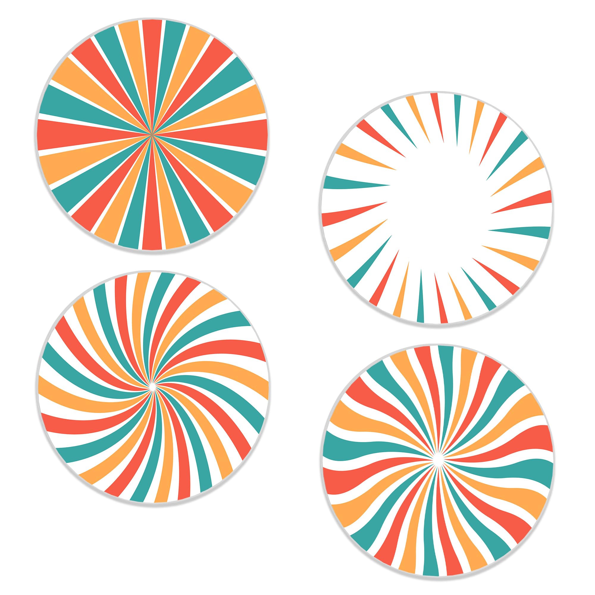 Drinks Coasters Set of 4, Retro Groovy Line Round 4" Cup Coasters, Absorbent Ceramic Stone Coasters with Cork Base, Cute Coasters for Table Home Décor, Ideal Gifts for Women Men