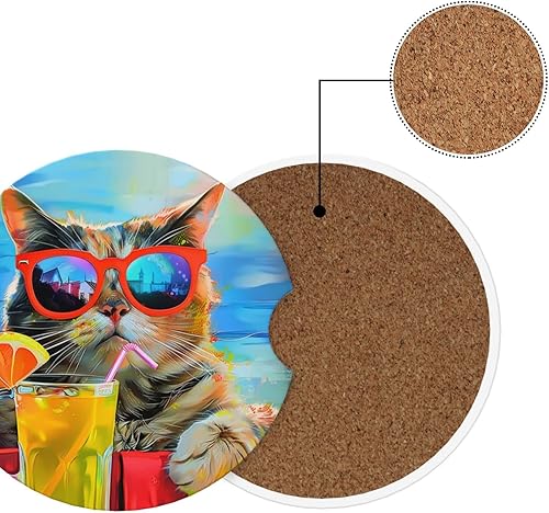 Miniatura 6 de Portavasos para automóvil, 2 unidades, posavasos para automóvil, para verano, para gato, absorbente, para decoración de automóvil, accesorios para