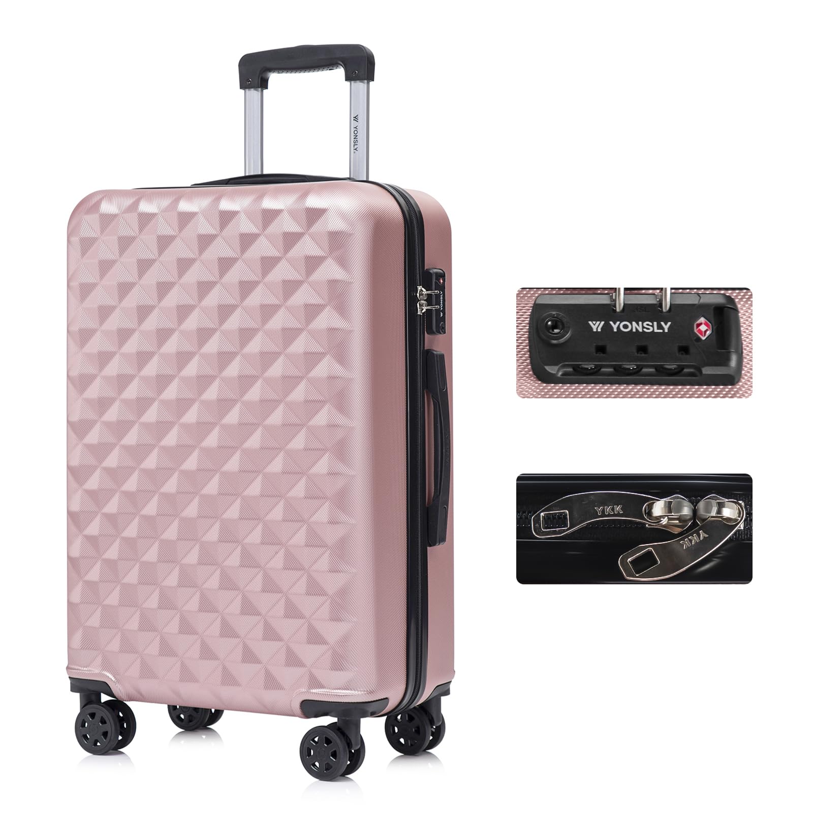 YONSLY Trolley Koffer Set, Reisekoffer, Rollkoffer Handgepäck, Kabinkoffer Suitcase, Gepäckset mit 360° Rollen, Hartschalenreisekoffer, Zahlenschloss, Gummigriff