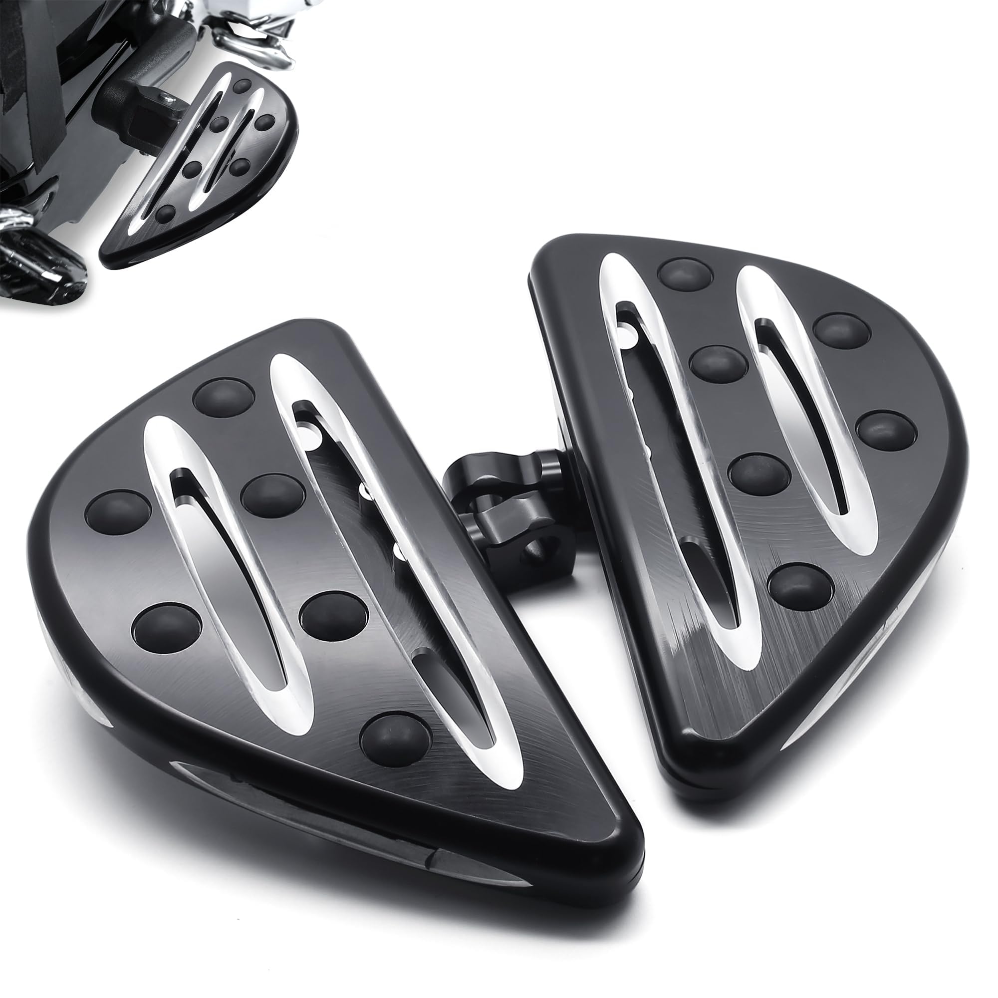 MZS Motorcycle Foot Pegs, Adjustable Male Cruiser Front Floorboards Touring Rear Footboards Black Compatible with Sportster Softail Dyna V Rod Road Glide Electra Street Glide Road King Trike 84-24