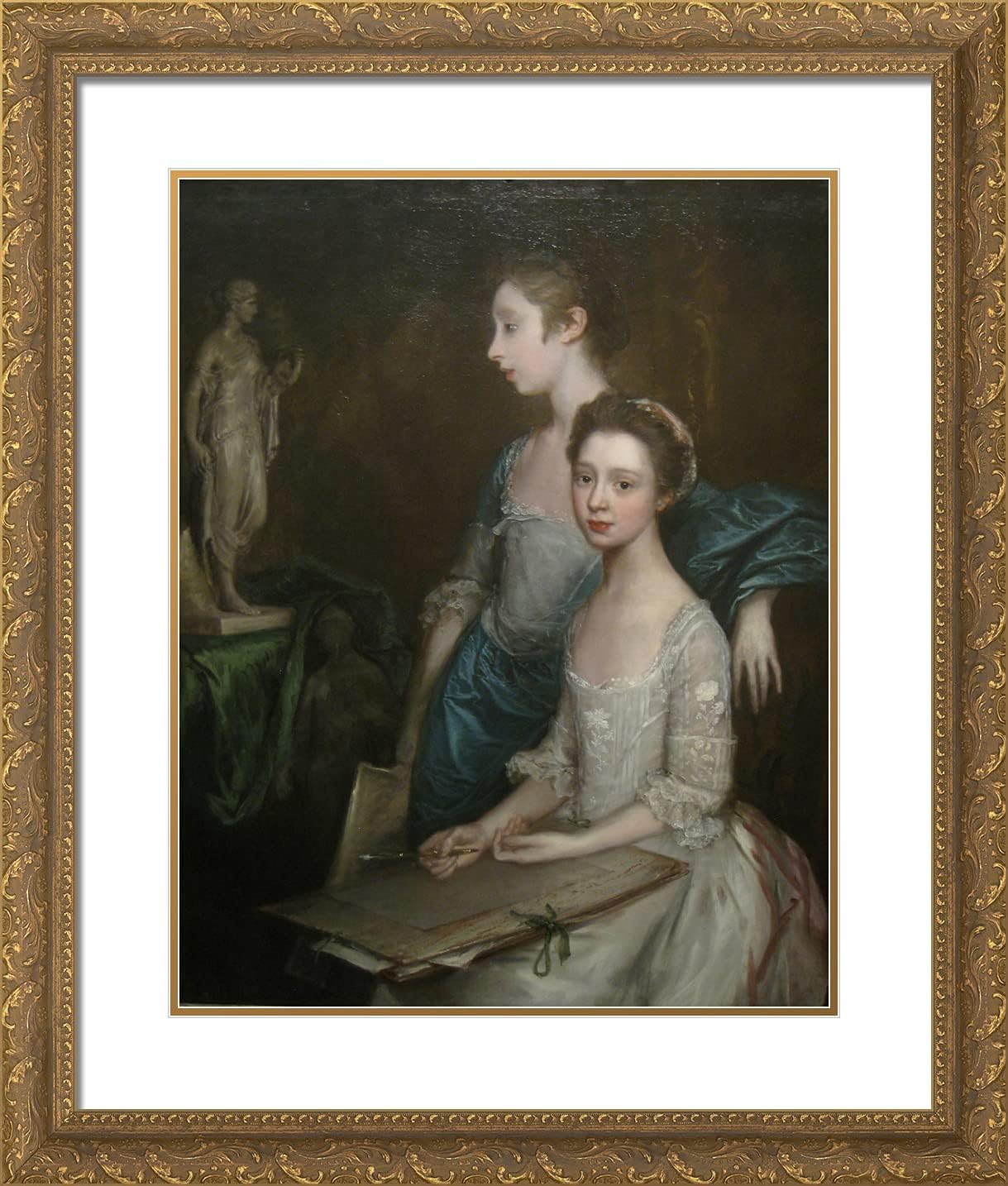 ArtDirect Gainsborough, Thomas 20x23 Gold Ornate Framed Art Print with Double Matting Titled: Portrait of the Artists Daughters
