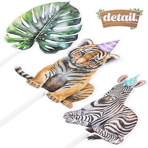 Miniatura 6 de CANDY CHEF Decoraciones para cupcakes de animales de safari, 24 piezas, decoraciones temáticas de selva para suministros de baby shower