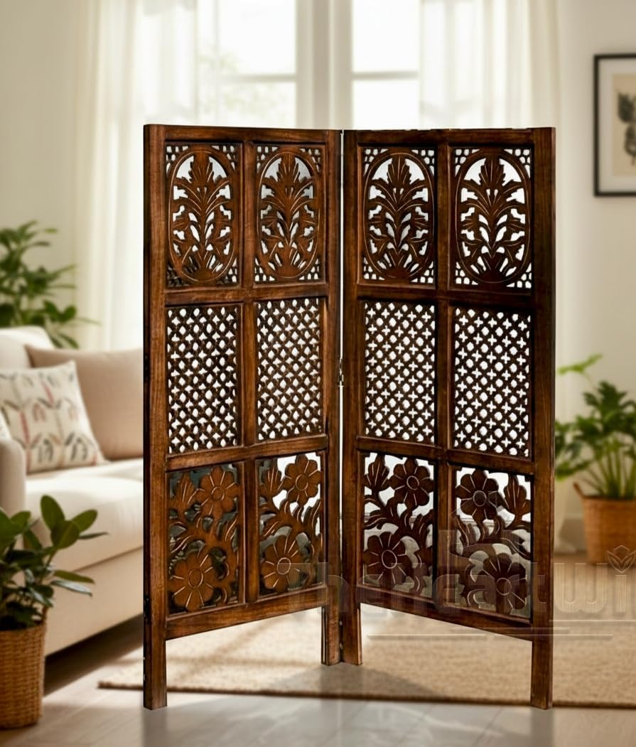 Wooden partition for Living Room/Partition Wall Divider for Living Room/Room Partitions and dividers forPooja Room, Mandir, Office, Kitchen, Hall. (4 Feet) (2 Panels)