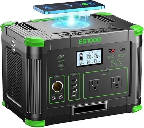 GRECELL 1000W Solar Generator (2000W Peak) 999Wh Portable Power Station, Pure Sine Wave AC, 60W USB-C PD, RV Camping Home Backup