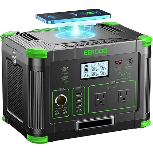 Portable Power Station 1000W, 999Wh Solar Powered Generator with 110V AC Outlet, PD 60W Fast Charging Backup Lithium Battery Pack Power Supply for Outdoor Home Camping Travel Emergency RV Van
