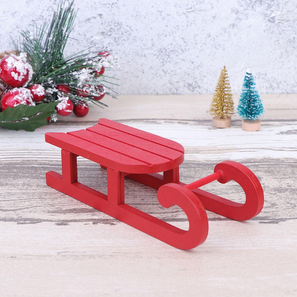 Wooden Christmas Sleigh Ornament for Tabletop Photo Backgrounds