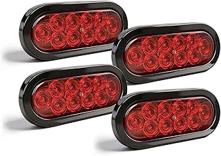 6" Oval LED Trailer Lights, Red 4 Pack, 12V | 6-inch oval, 4 red, IP65 waterproof, 3-wire plug-and-play, stop/turn/tail, high brightness