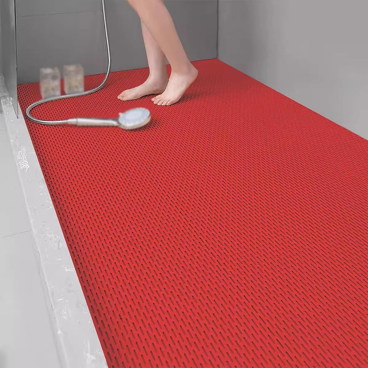 QYMYOZ PVC Drainage Mats For Bathroom And Kitchen Waterproof Floor Mats(Red,90cm x 120cm)