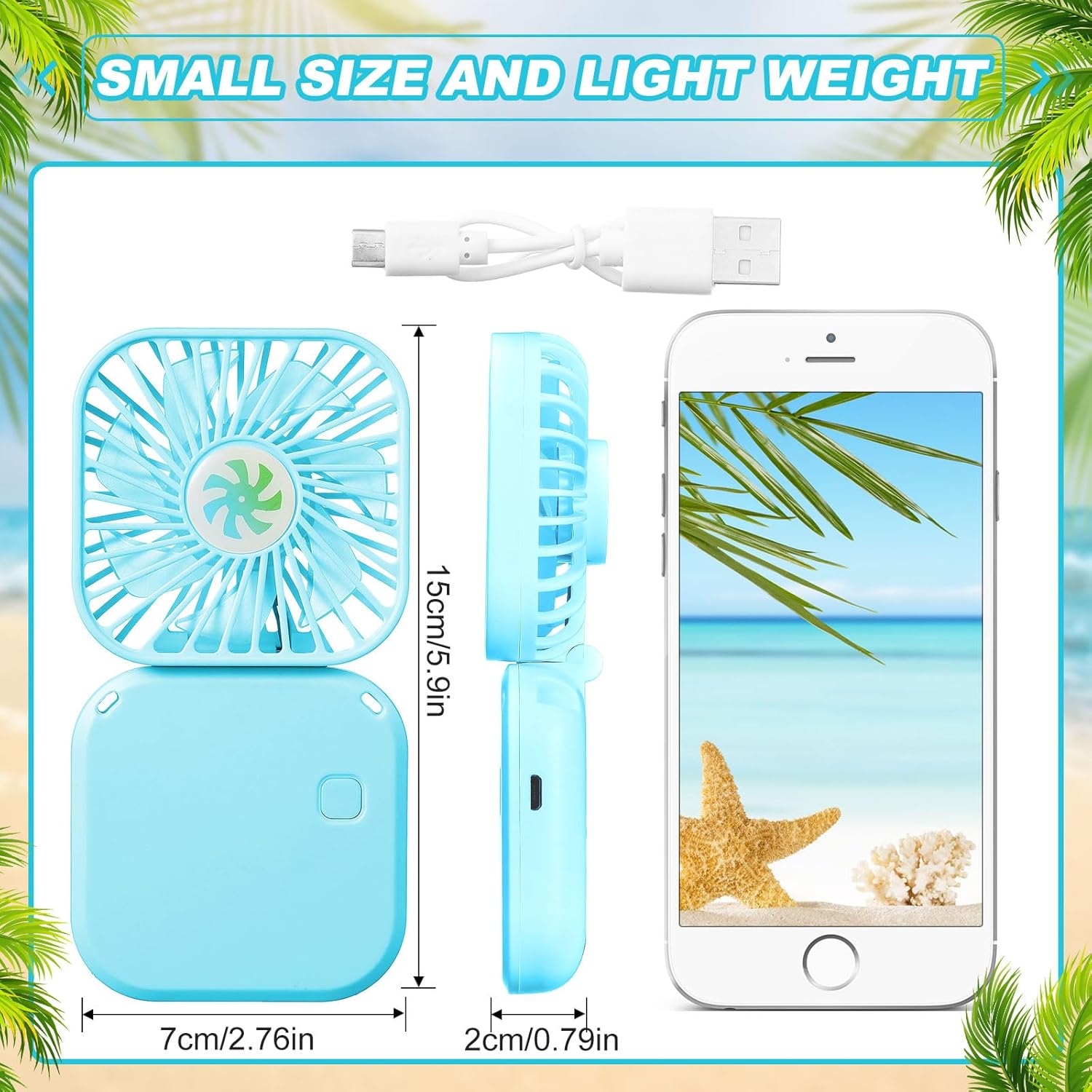 Hortsun 12 Pack Personal Necklace Fans Portable Neck Hanging Mini Handheld Hand Held Fan for Cooling Small Hands Free USB Rechargeable Battery 3 Speed Air Circulatory(Blue)