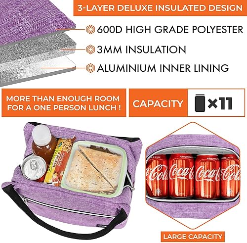 Miniatura 7 de opux Lonchera para mujer, bolsa de almuerzo aislada, hielera suave para niñas, niños, trabajo, escuela, oficina, picnic, para adultos, mediano,