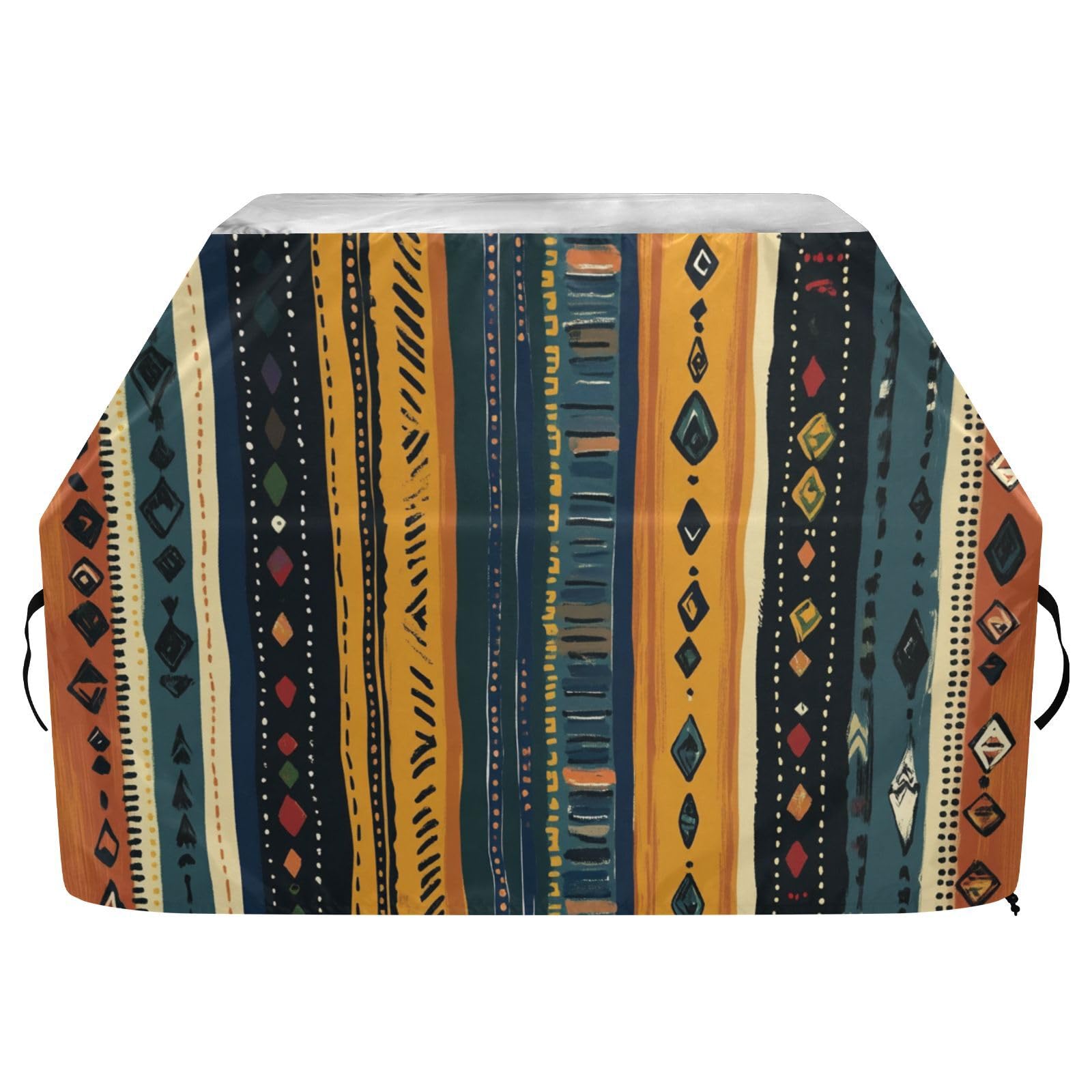 Pionowe paski boho retro pokrowiec na grilla 150 cm wodoodporny wytrzymały odporny na rozdarcie odporny na blaknięcie materiał pokrowiec na grilla z regulowanym sznurkiem na kurz i wiatr