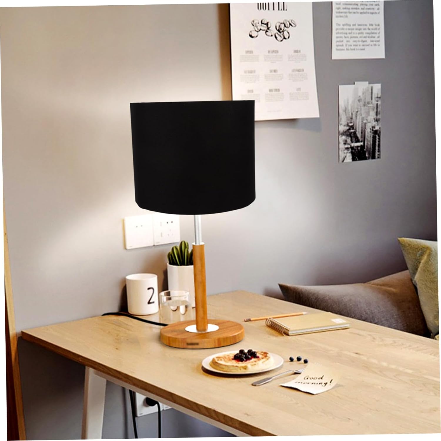 Ciieeo 2pcs Round Linen Lamp Shade Removable Light Cover for Table Floor and Wall Lamps Easy to Install Home Decoration Black Exterior Gold Interior