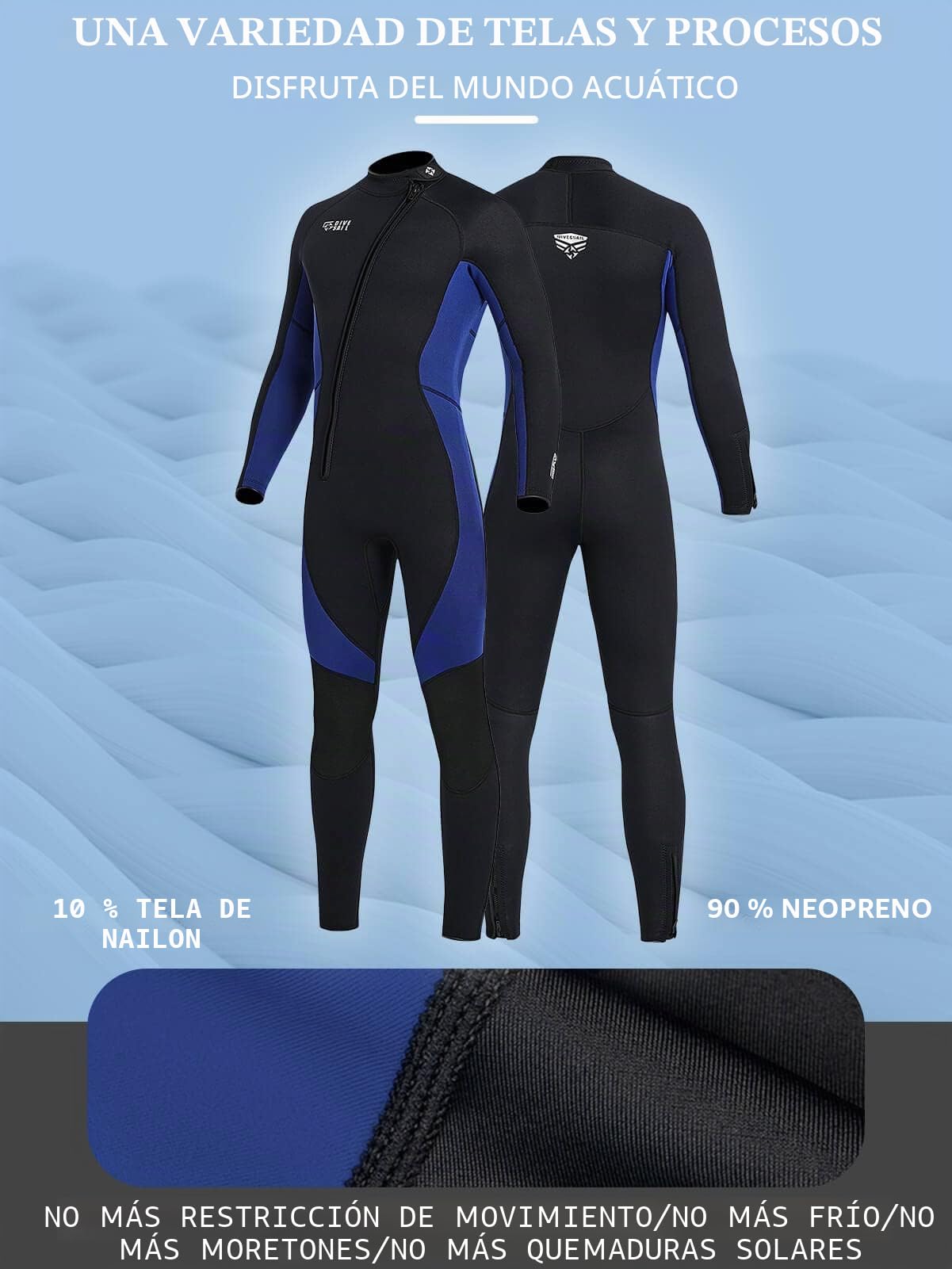 Traje de Neopreno para Mujer y Hombre para Traje de baño de Cuerpo Completo, Trajes de Buceo de Neopreno de 3 mm, Piel de Buceo de Manga Larga con Cremallera Trasera para esnórquel, Surf, natación