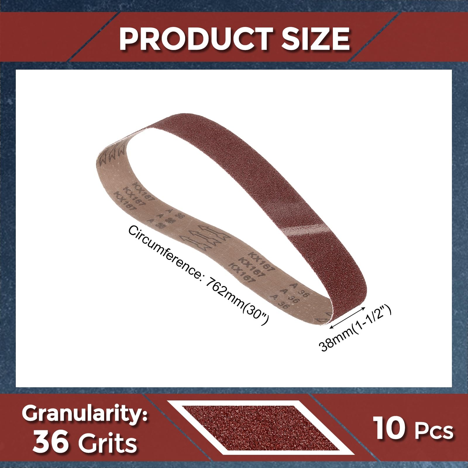 Kozelo 10 Pcs Sanding Belts 38mm x 762mm 36 Grit Aluminum Oxide Abrasive Sandpaper for Belt Sander Metal Grinding Wood Working Weld Rust Removal - Image 2