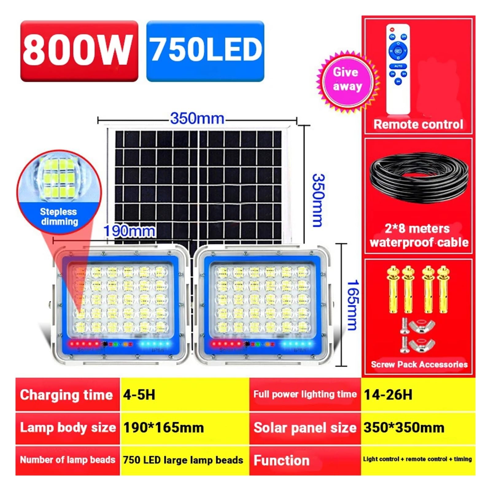 Lampa solarna zewnętrzna, 800W 2-głowicowa lampa słoneczna LED Zewnętrzna lampa reflektorowa LED Wodoodporna do ścieżki ogrodowej Ściana uliczna Słoneczny krajobraz Reflektor