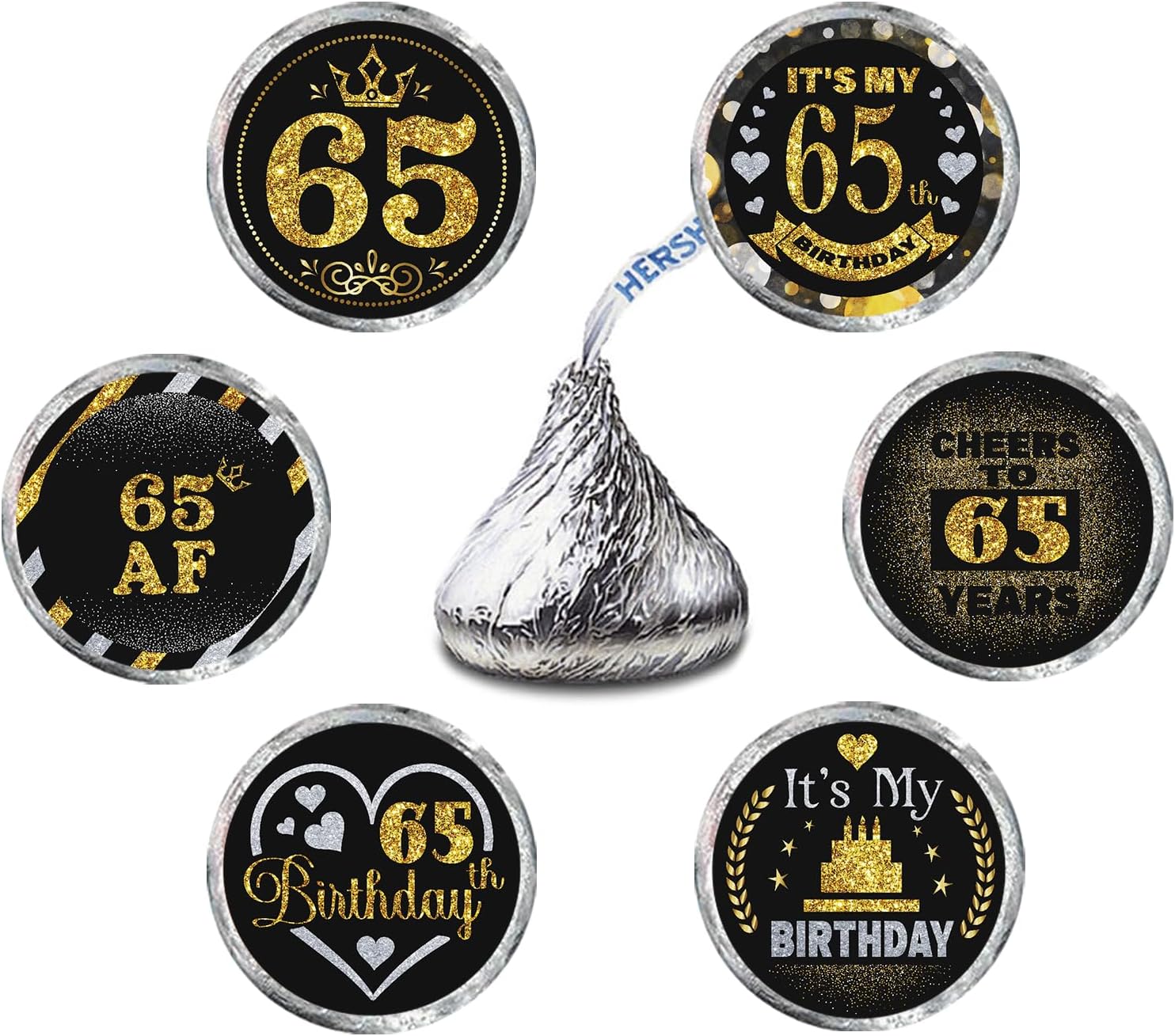 Amazon.com: Years Old Happy Birthday Round Candy Sticker - 65th ...