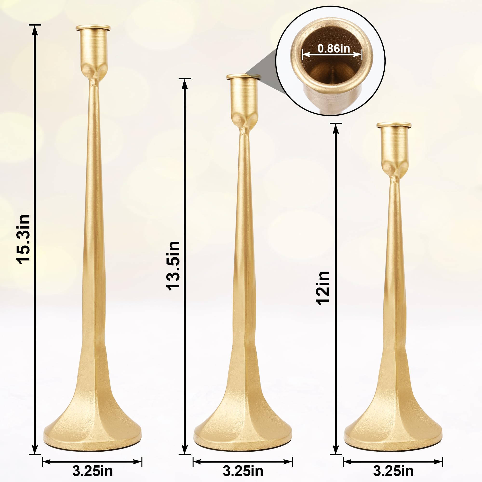 Gold Candlestick Holders Decor - Candle Holder Meatl Taper Candle Holders Sticks Holder Centerpiece Wedding Table Decor for Home Christmas, Wedding, Dinning, Party, Anniversary?Set of 3? (Gold)