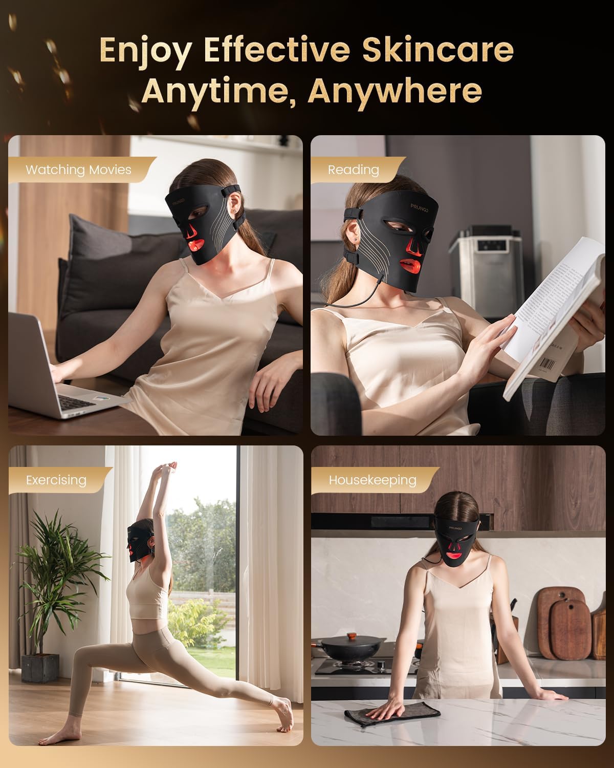 Red Light Therapy for Face – PRUNGO LED Mask with 3 Light Modes, Portable Rechargeable Device, 850nm Infrared, Lightweight & Comfortable with Remote Control and Timer, Equipped with 280 LED Lights - Image 6