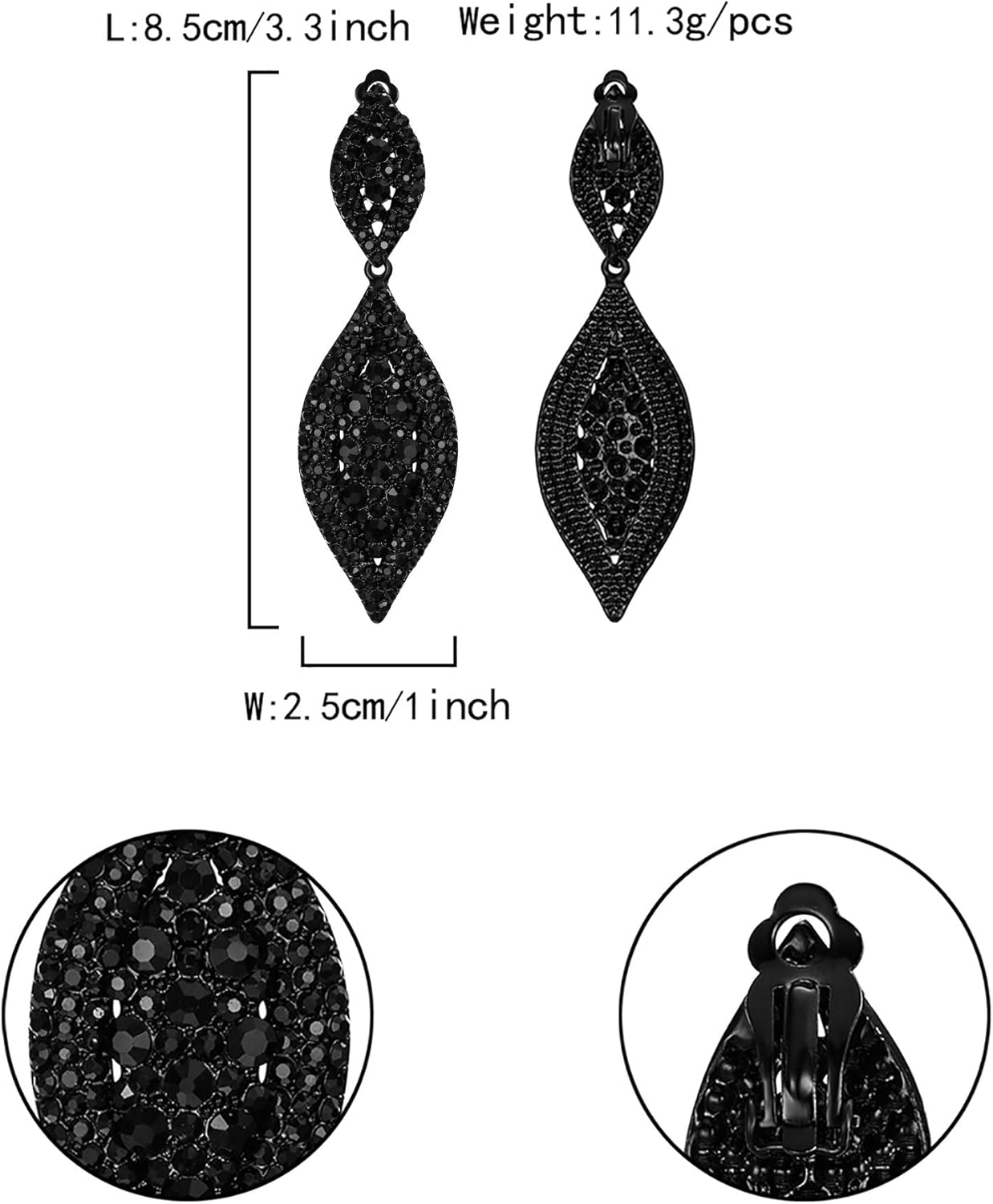 Flyonce Clip On Earrings for Women, Glitter Rhinestone Crystal Wedding Bridal Clip-on Drop Dangle Earring for Non Pierced Ears - Image 6