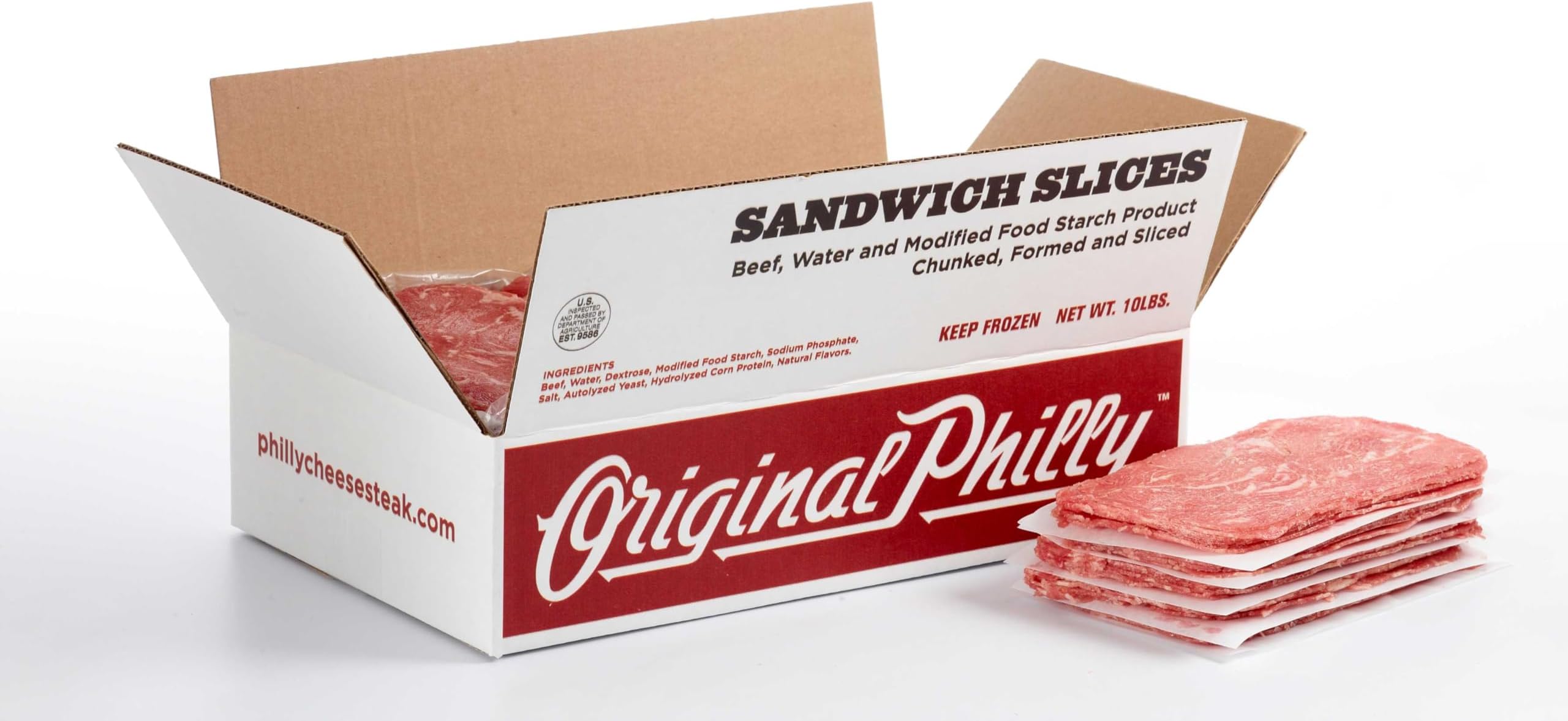 Original Philly Ribeye Seasoned Beef Sandwich Slices, 4 Ounce -- 40 per case.