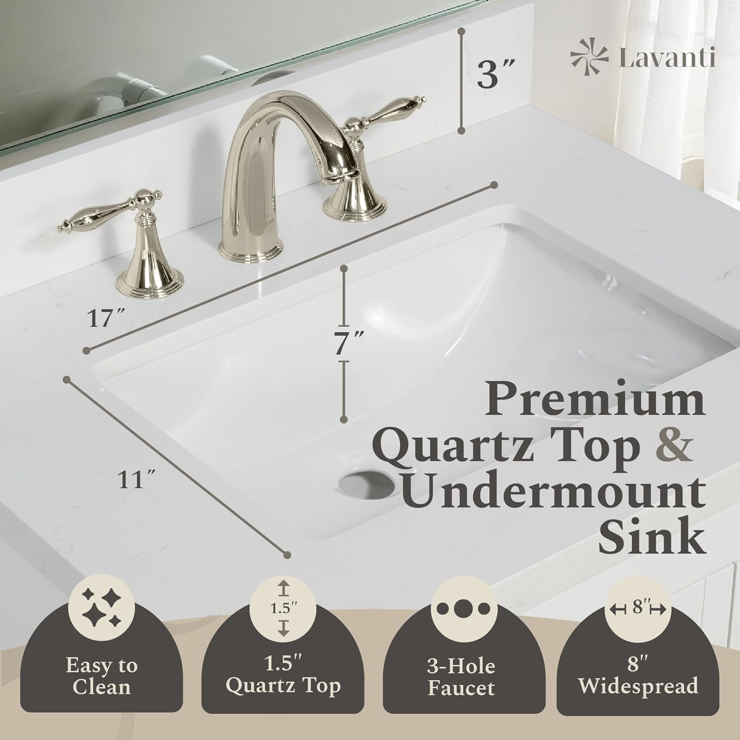 Lavanti Depos 30 Inch Bathroom Vanity with Sink – Stylish Grey Vanity Bathroom with Storage Cabinet – Modern Bathroom Vanities with Single Vanity Sink & Quartz Countertop