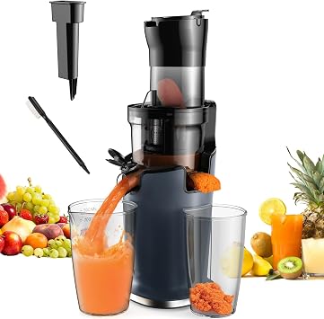 Cold Press Juicer with 78mm Feed Chute,200w 40-65rpm Powerful Motor Slow Masticating Juice Extractor Fits Whole Fruits & Vegetables,Juicer Machine Easy to Clean,Black