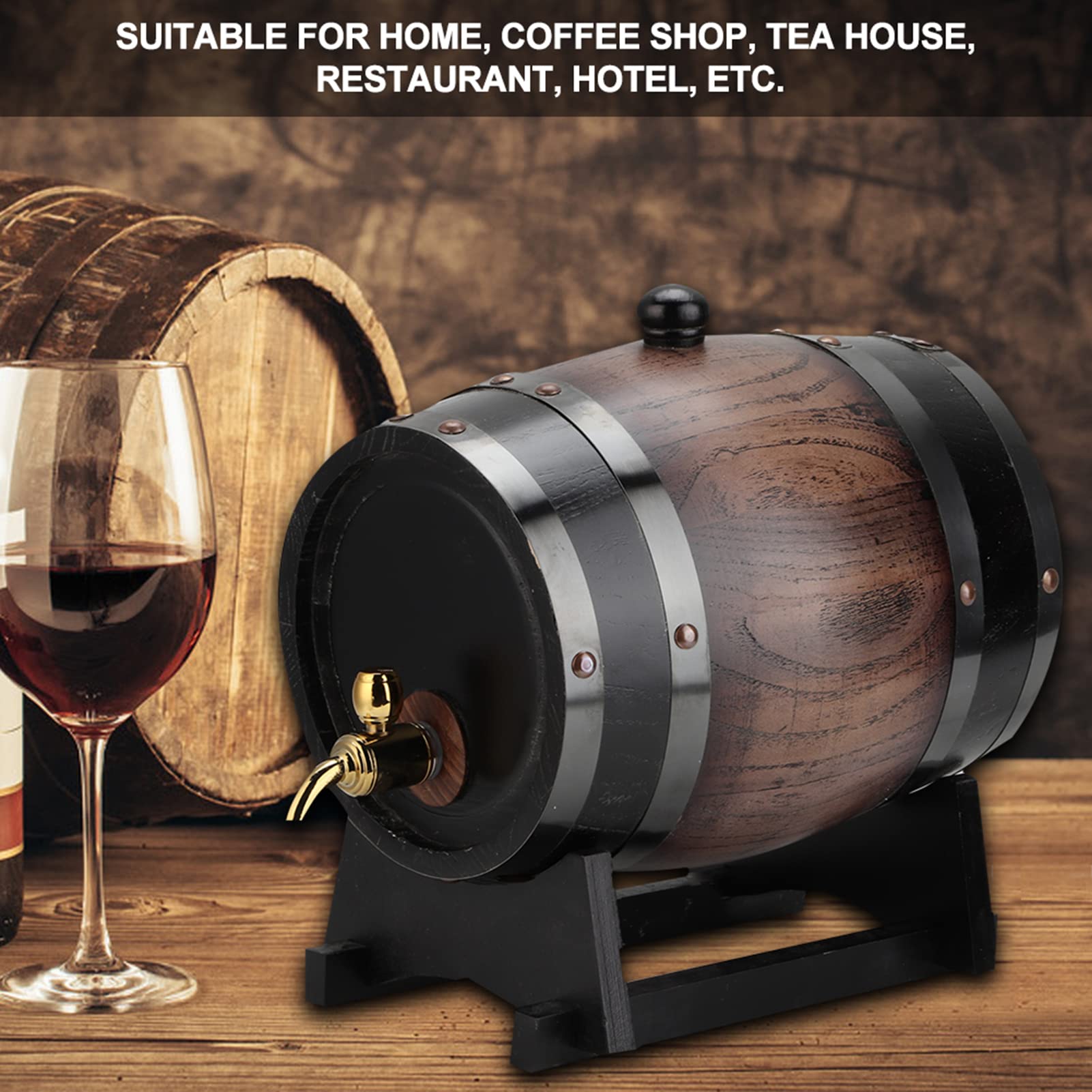 Gsycle 3l Vintage Oak Red Wine Barrel, Leakproof Versatile Whiskey Keg Wood Wine Bucket Container with Faucet for Brandy Whisky