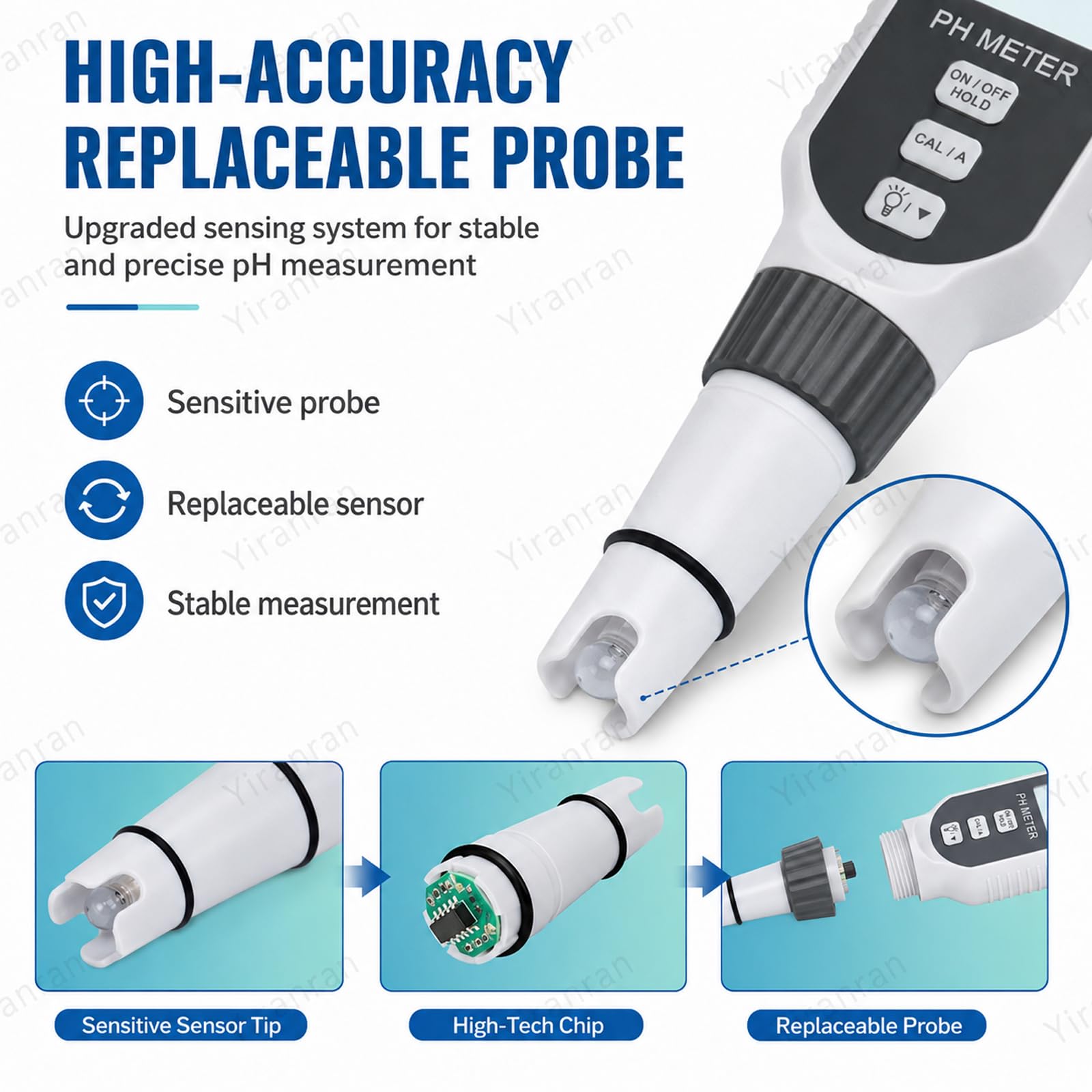 Medidor de pH profesional tipo bolígrafo, analizador digital de calidad del agua, interfaz intuitiva, fácil de usar y compacto, rápido, eficiente, preciso y fiable, para agua potable y piscinas