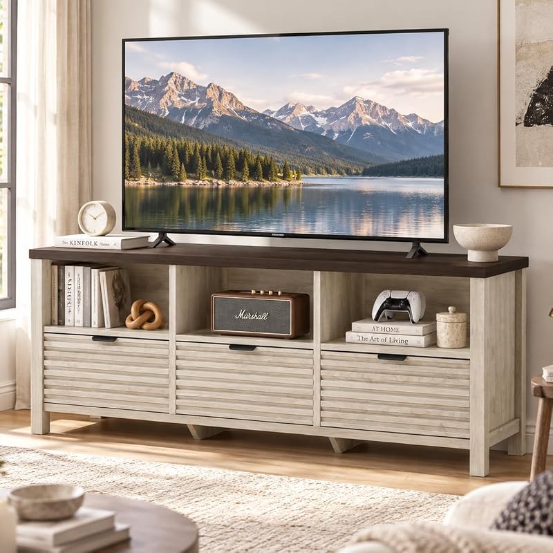 BON AUGURE TV Stand for 60 55 in TVs, Low Profile Media Console, 3 Drawers