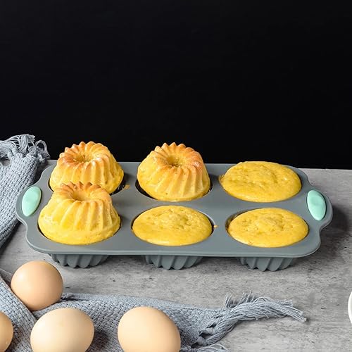 Miniatura 3 de 2PCS Silicone Muffin Pans 6 Cavity Food Grade Cupcake Molds Nonstick Easy Demold Donut Baking Pans Dishwasher and Oven Safe Baking Trays for