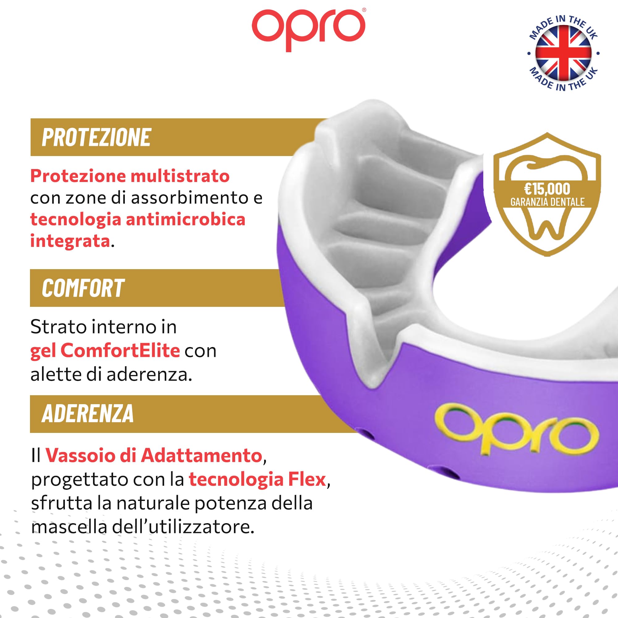 OPRO Paradenti Livello Oro - Aderenza Ottimale - Paradenti per Boxe, MMA, Rugby, Hockey - Protezione Dentale per Adulti e Bambini - Facile da Modellare - Con Garanzia Dentale