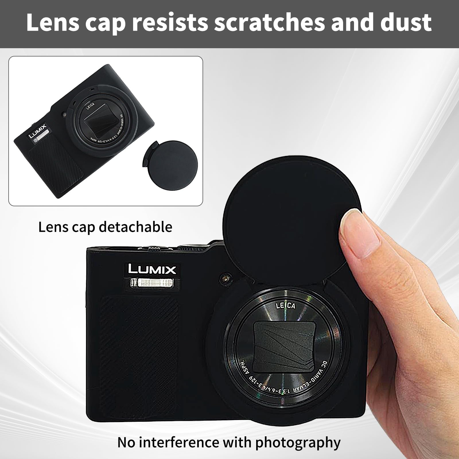 Rieibi Custodia in silicone per fotocamera Panasonic Lumix ZS99/TZ99, accessori per Panasonic Lumix DC-ZS99/TZ99 custodia con 2 pellicole proteggi schermo, copriobiettivo staccabile, nero