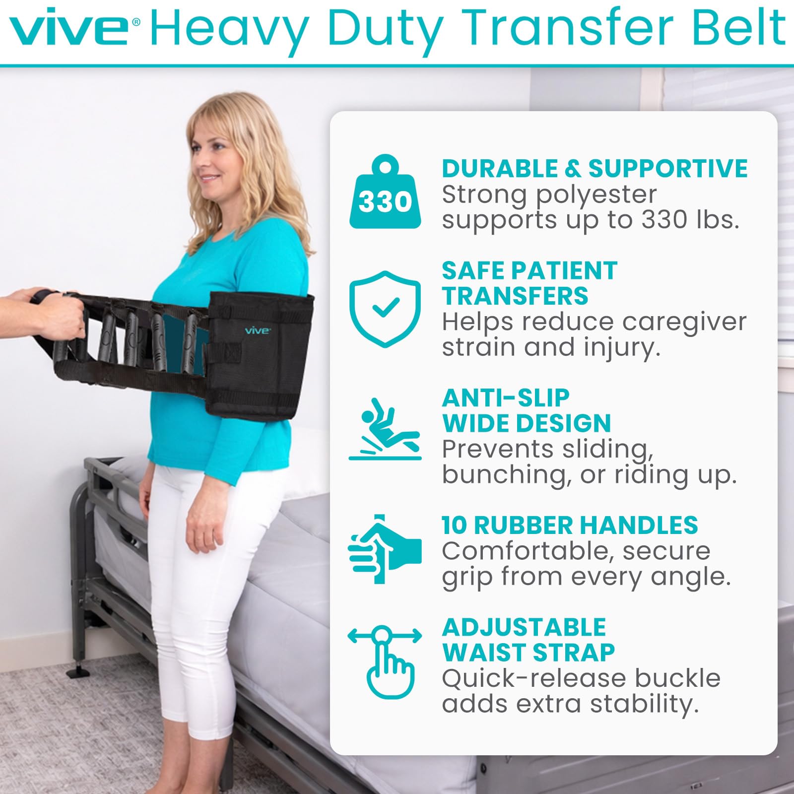 Vive Transfer Sling - Padded Assist Gait Belt - Heavy Duty Patient Lift — Amazon image 2