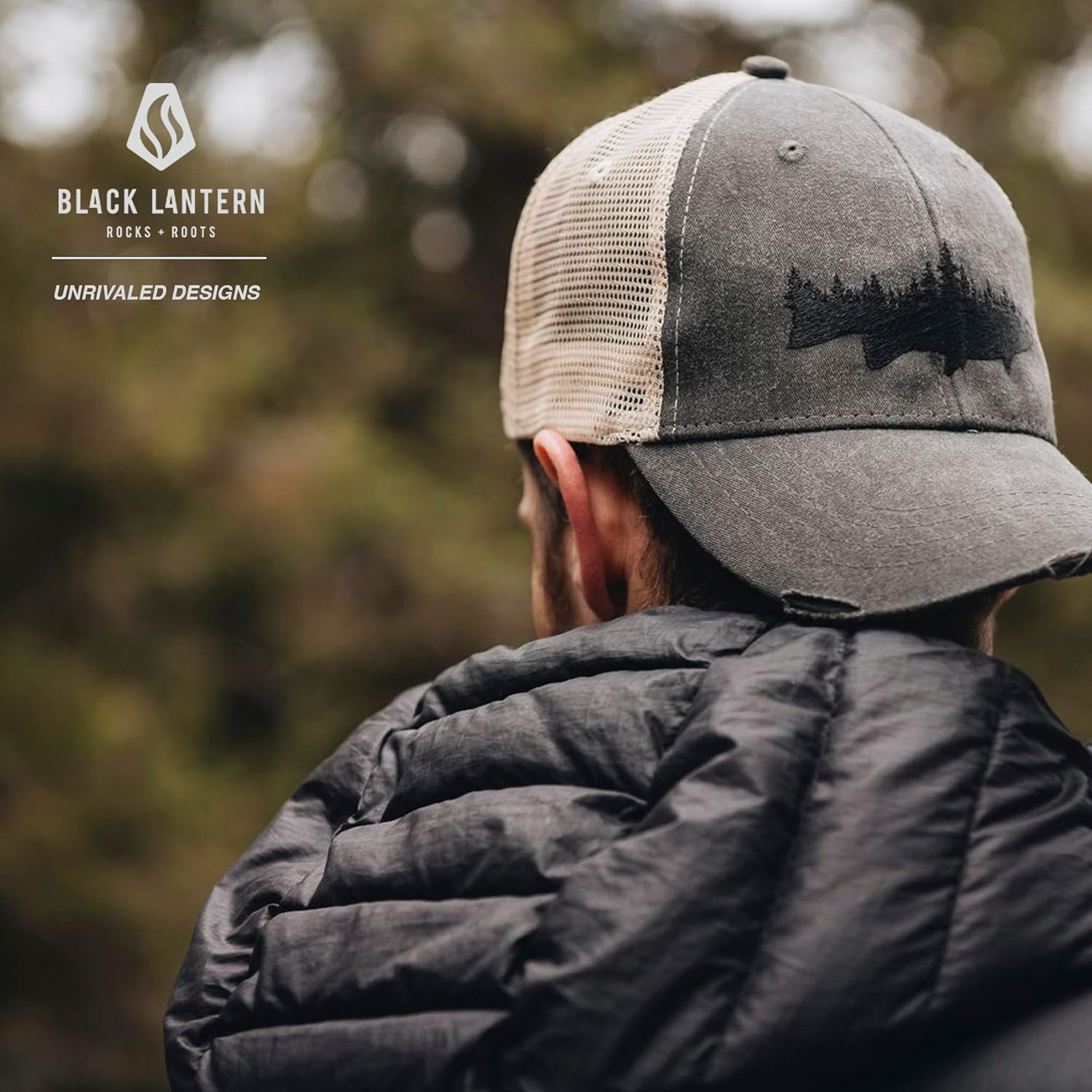 Black Lantern Trucker Hats - Brown Distressed Mesh Back Adjustable Trucker Cap - Unstructured Mesh Backed Hats for Men and Women - Nature-Themed Ball Caps with Curved Bill (Buffalo)