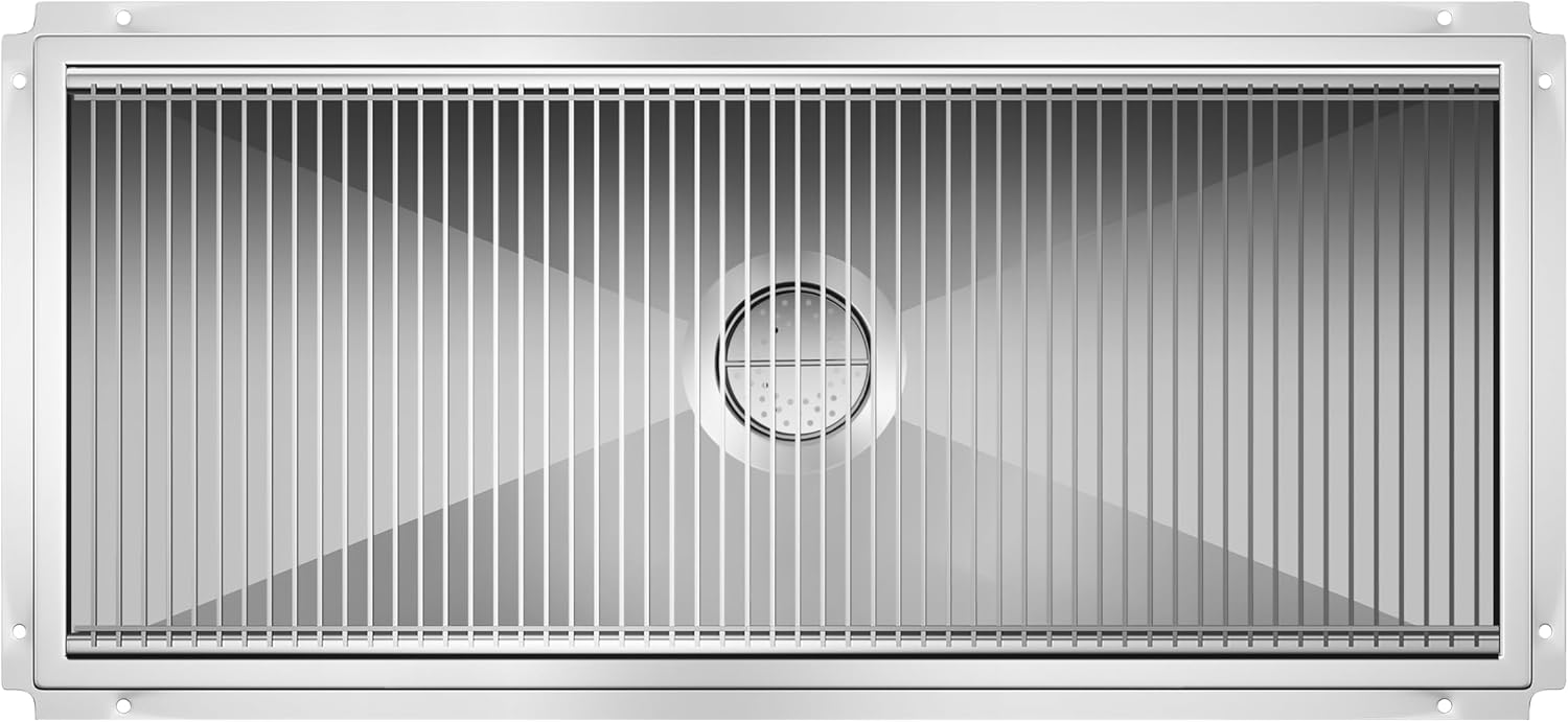 24" x 54" Stainless Steel Floor Trough Drain, 14-Gauge with Subway-Style Grating & Removable Drain Basket, NSF Listed (KM-FTG-2454)