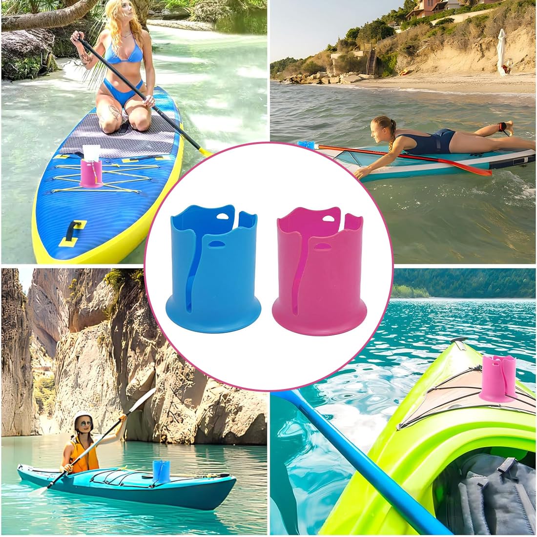 2 Piezas Accesorios SUP Soporte para Bebidas, Soporte para Bebidas Paddle Surf, Accesorios de Kayak Porta Botellas de Agua, Soporte para Tazas, Latas y Botellas (Azul, Rojo)