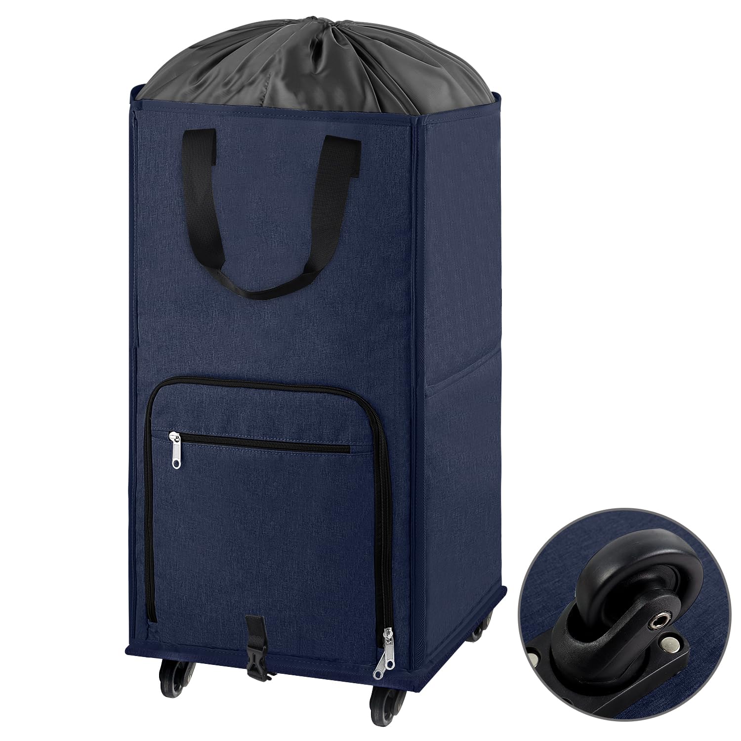 BukereBukere Large Rolling Laundry Basket, Laundry Hamper with Wheels, 4 Casters and 2 Handles, Collapsible Freestanding Wheeled Laundry Bag for Clothes, Apartment, College