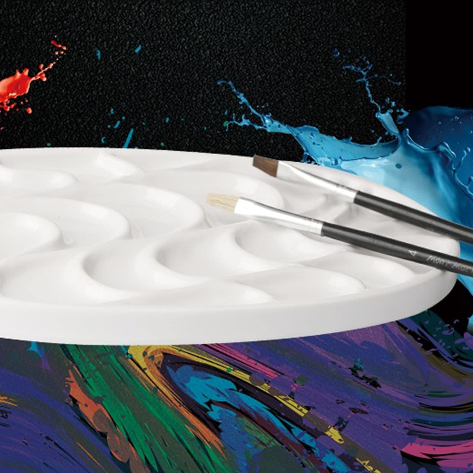 Paleta de Acuarela, Paleta de Pintura portátil con patrón de Ondas, Pintura China Gouache, Placa de Esmalte Blanco Pintada a Mano.