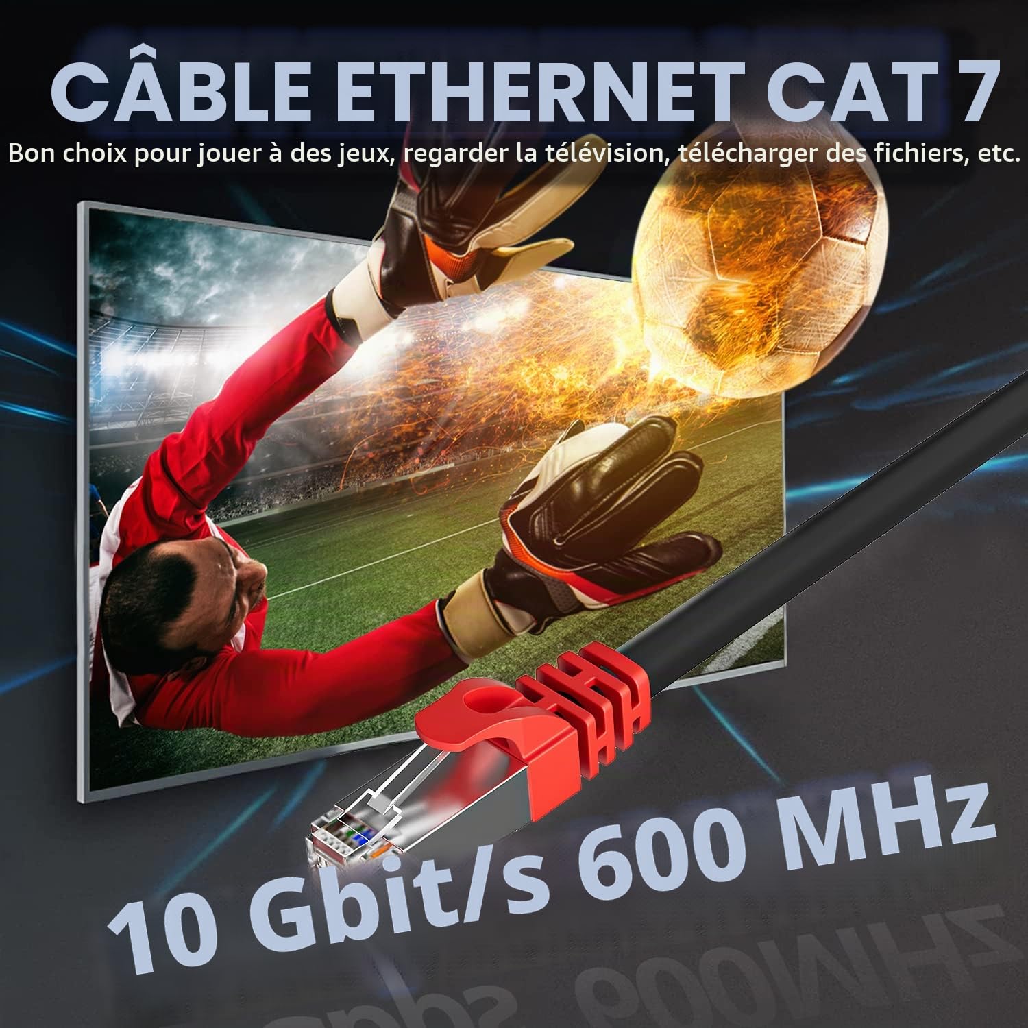 Soibke Cable Ethernet 20m, Câble Réseau LAN Blindé Cat 7 RJ45 20m Gigabit Haute Vitesse, Imperméable S/FTP Noir Câble Internet 10Gbit/s 600MHz pour Commutateur Routeur Modem