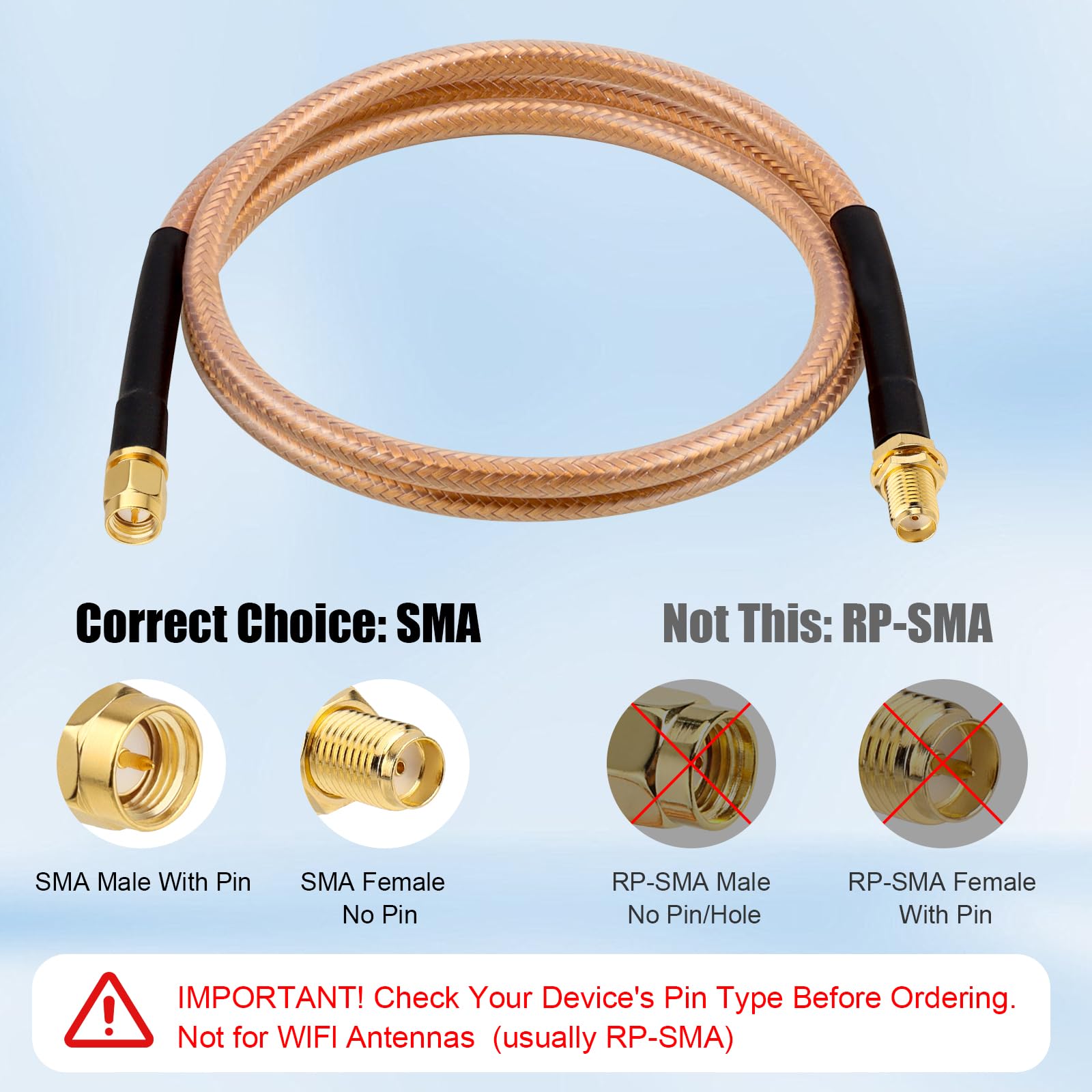 XRDS -RF RG8X - Cavo di prolunga SMA a bassa perdita da SMA maschio a SMA femmina, 50 Ohm, schermatura in rame intrecciato ad alta densità per antenna WiFi, router 4G 5G LTE, minatore di elio, radio