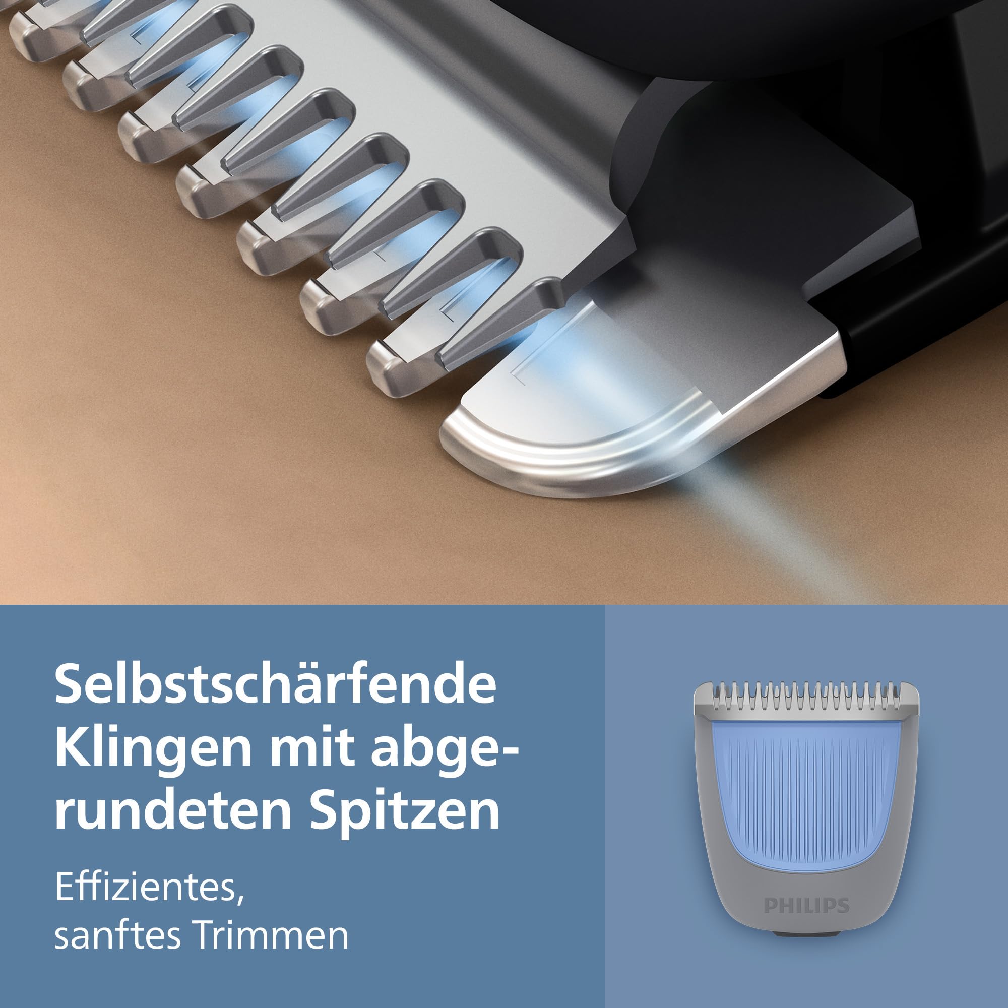 Philips Bartschneider 3000er-Serie – selbstschärfende Klingen mit abgerundeten Spitzen, 20 Längeneinstellungen, Lift&Trim-Kamm, 100% wasserdicht, Akkuanzeige, USB-Ladegerät, Modell BT3619/15