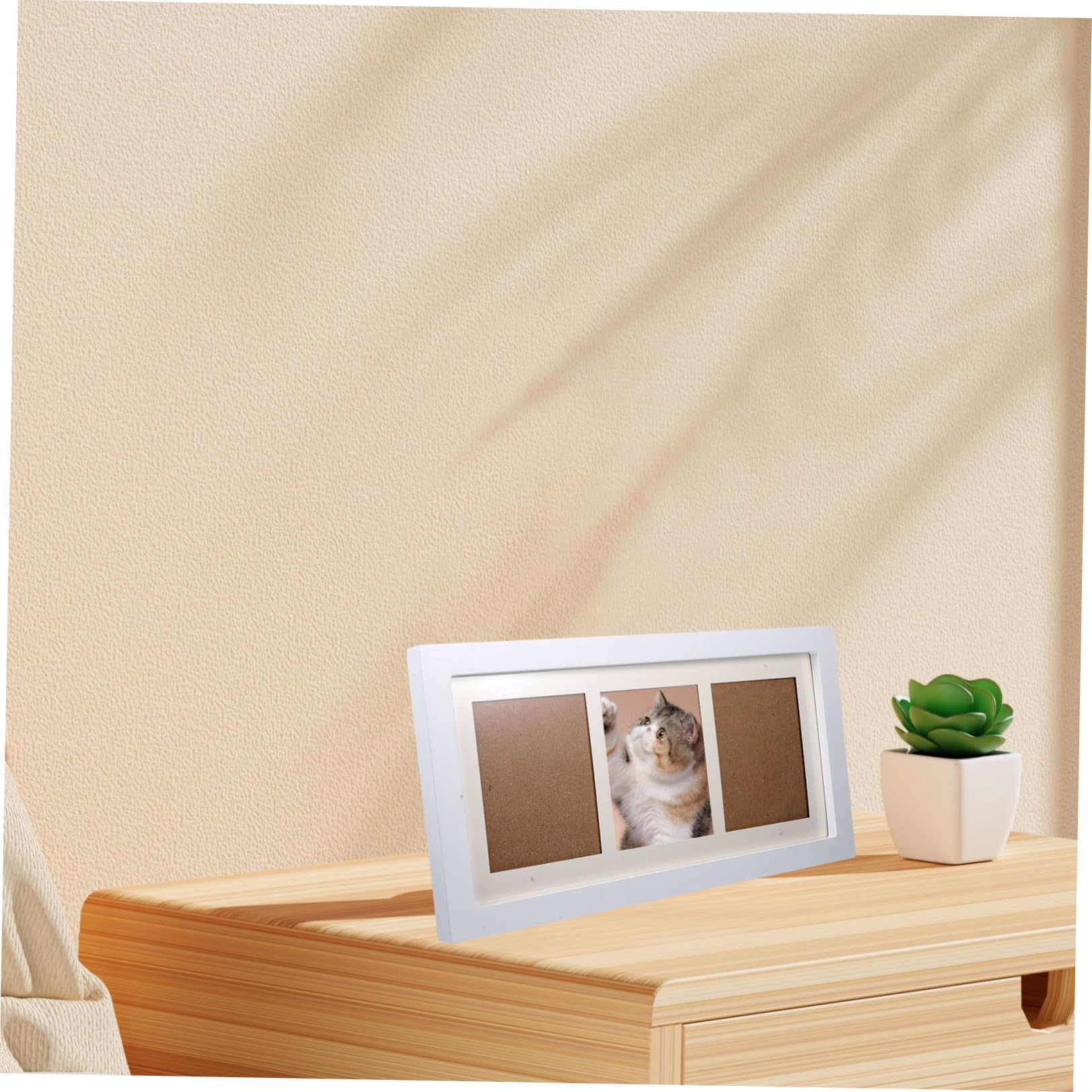 ERINGOGO Marco de Fotos para Recién Nacido 3 Cuadrículas Blanco, Marco de Mano de Barro para Huellas, Decoración para Dormitorio Ñiño, Portafotos Seguro y Resistente