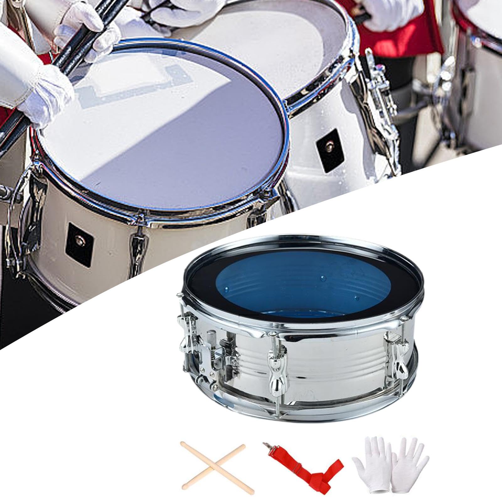 Harilla Caisse claire de 13 pouces pour apprentissage de la musique, instrument de percussion portable, instruments de musique pour garçons, filles, Argent