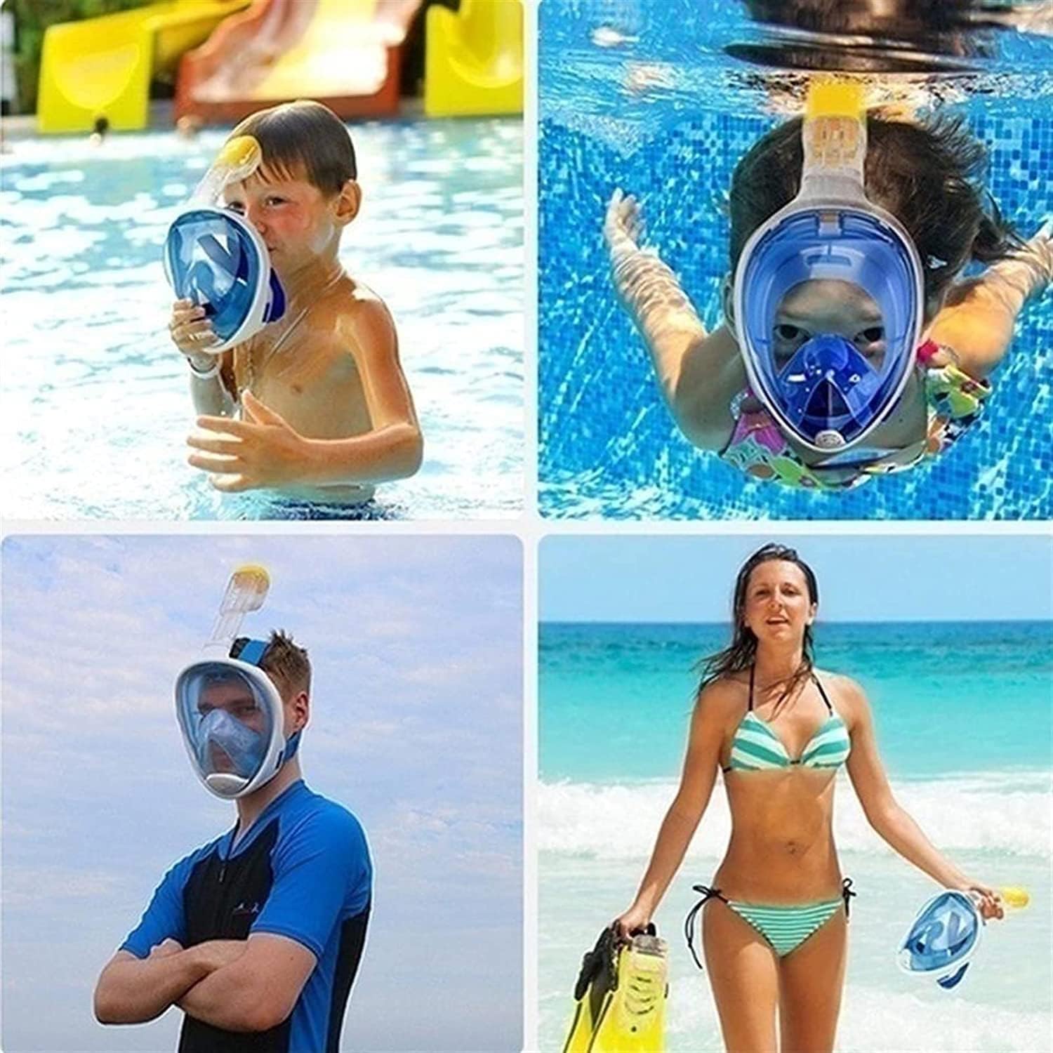 Snorkel Mask for Adult Kids Snorkel Mask Scuba Diving Mask Full Face Snorkeling Underwater Anti Fog for Swimming Dive Respiratory Underwater Sports