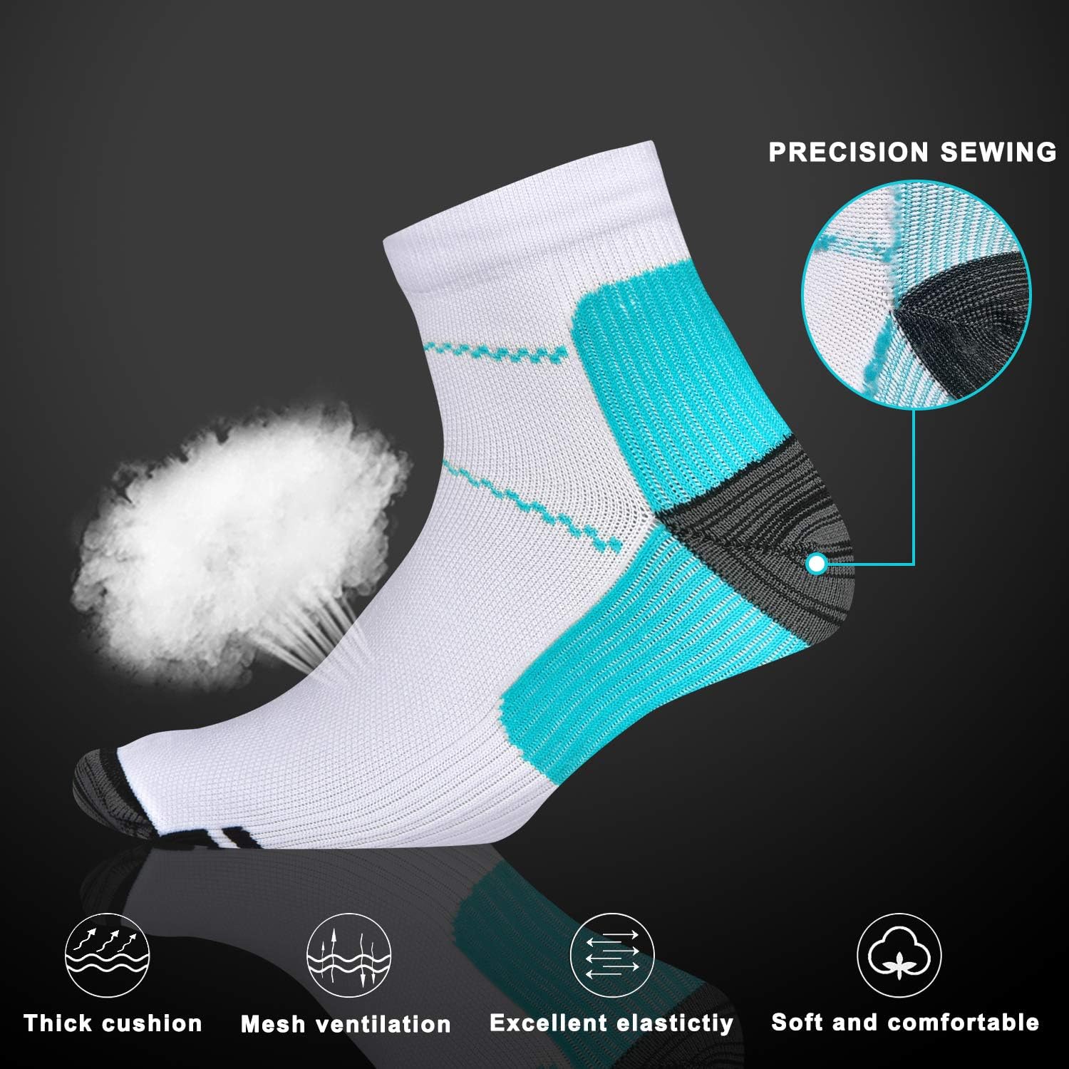 7 Pairs Ankle Compression Socks for Men Women Athletic Compression Socks Running