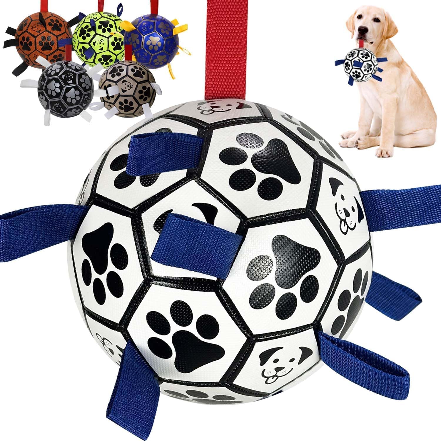MCD Dog Football for Training Interactive Ball for Dogs, Dog Balls with Tags a Perfect Dog Boredom Toy, Durable Dog Ball Toy for Small Medium Breed for Tug Games Dog Soccer Ball with Grab Tab