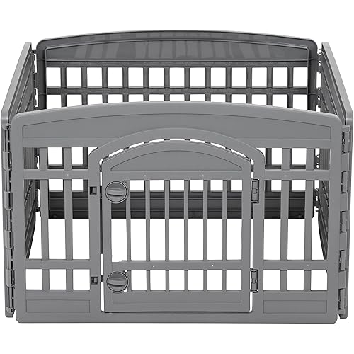 Amazon Basics Dog Playpen, Pet Exercise Pen with Door, 24-Inches, 4 Panel, Dark Gray