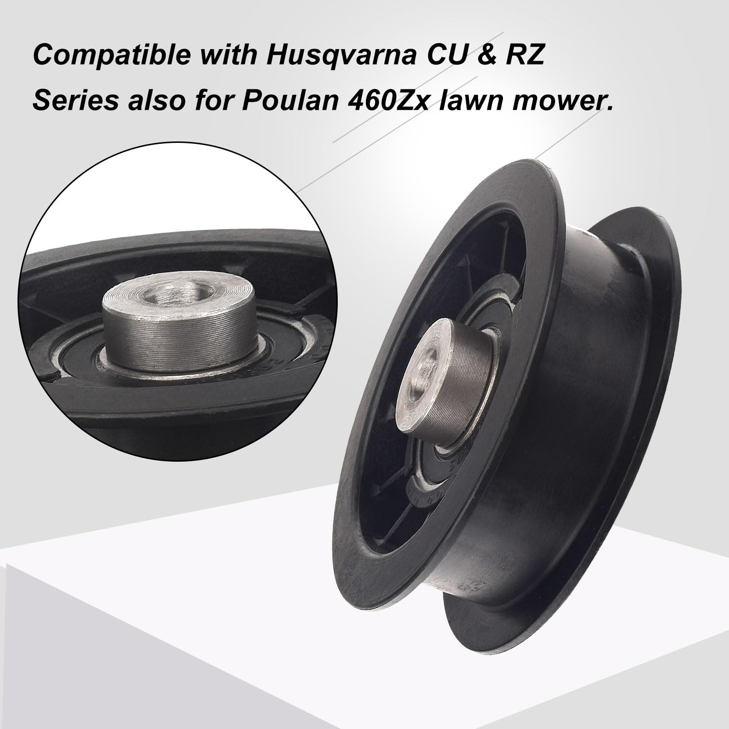 Karbay 539110311 - Polea tensora de repuesto para tractor de césped compatible con Husqvarna Craftsman Poulan cortacésped de giro cero 14259 84005748-3/8 pulgadas ID y 3-1/2 pulgadas OD (paquete de 2)