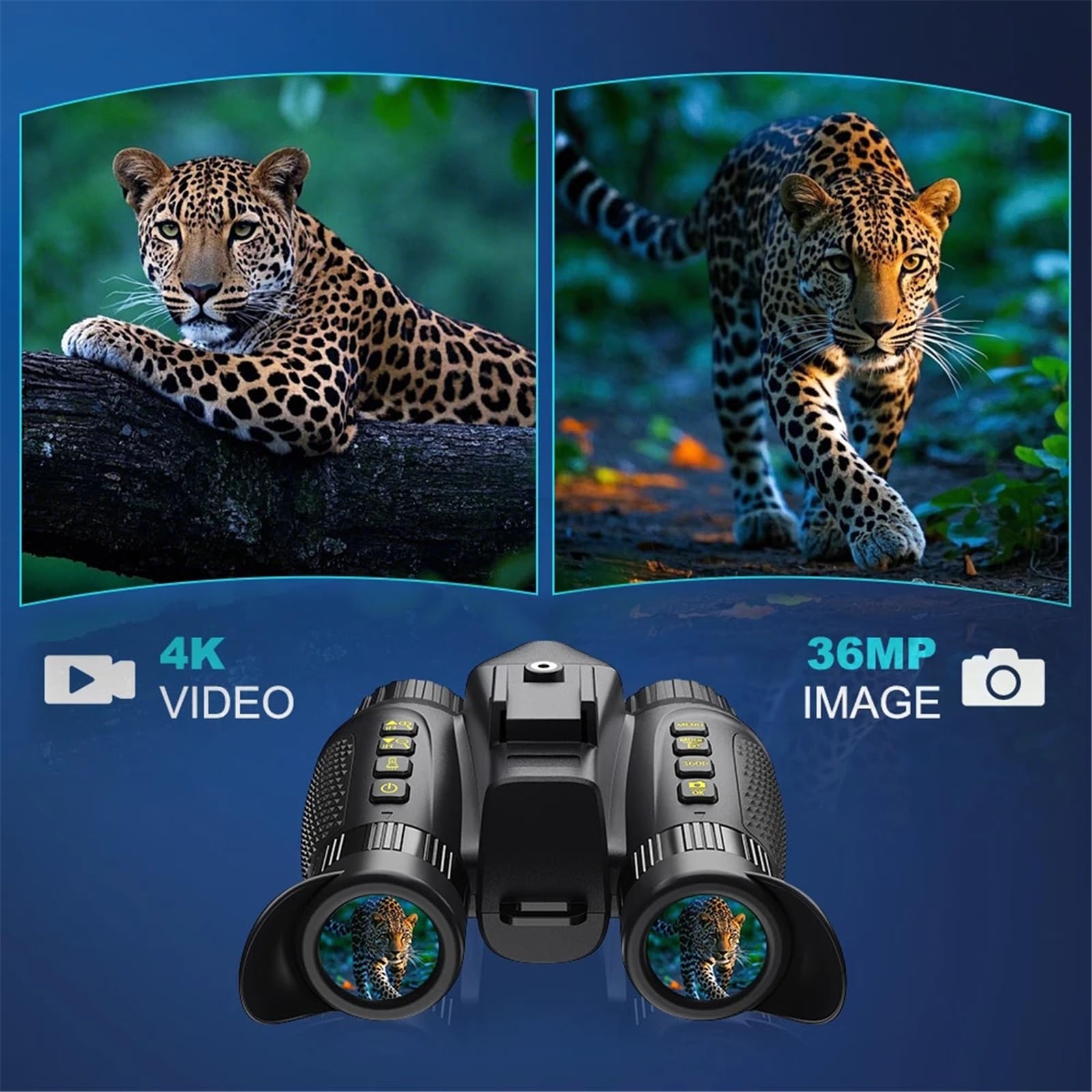 Lunettes de Vision Nocturne montées sur la tête NV8100 Jumelles de Vision Nocturne Mains Libres 4K Rechargeables, Lampe de Poche, 1300 Pieds, Zoom numérique 8X